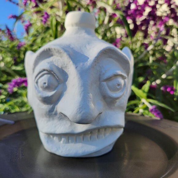 NEW West African Face Jug Pottery Pot Clay Unfinished Unglazed Matte White Vase - Picture 3 of 10